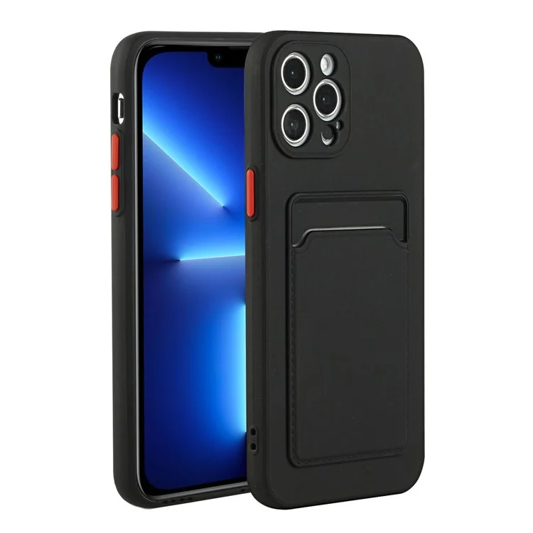Soft TPU Phone Back Case Cover mit einem Kartenfach für iPhone 13 Pro 6,1 Zoll - Schwarz