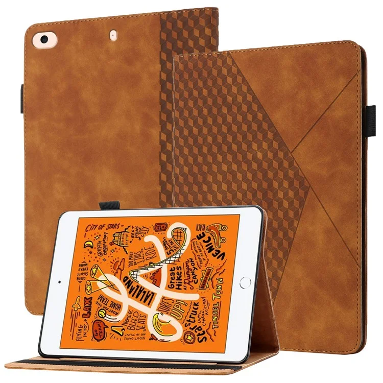 Rhombus Pattern Protección Completa Protección Ranuras Anti-gota Diseño Cubierta De La Caja De La Tableta De La Tableta Del Soporte De La Sensación Del Tacto De Piel Para IPad Mini / Mini 2 / Mini 3 / Mini 4 / Mini (2019) 7.9 Pulgadas - Marrón