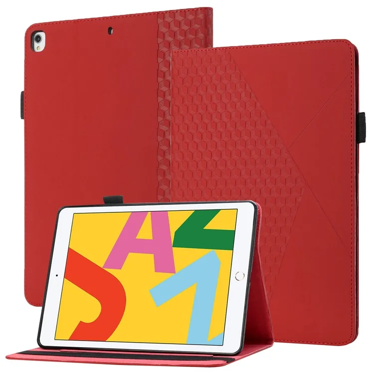 Tarjeta De Tragamonedas Diseño Rhombus Pattern Piel-Touch Sensación Soporte Tableta De Cuero Cubierta Protectora Para IPad Pro 10.5-pulgada (2017) / iPad Air 10.5 Inch (2019) / iPad 10.2 (2020) / (2019) / (2021) - Rojo