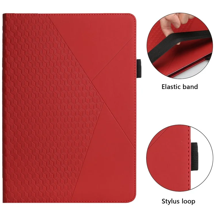 Tarjeta De Tragamonedas Diseño Rhombus Pattern Piel-Touch Sensación Soporte Tableta De Cuero Cubierta Protectora Para IPad Pro 10.5-pulgada (2017) / iPad Air 10.5 Inch (2019) / iPad 10.2 (2020) / (2019) / (2021) - Rojo