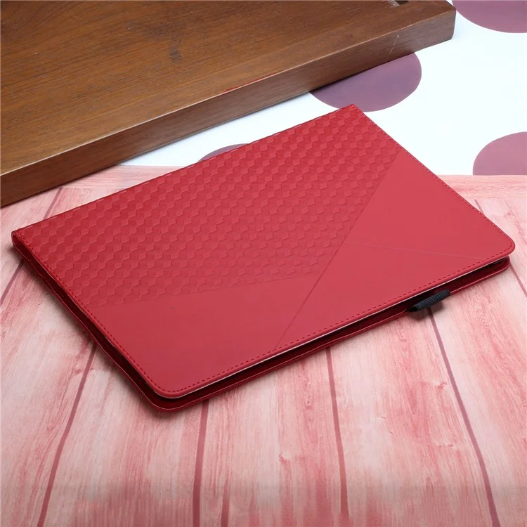 Card Slots Design Rhombus Pattern Skin-touch Feeling Stand Leather Tablet Protective Case Cover for iPad Pro 10.5-inch (2017) / iPad Air 10.5 inch (2019) / iPad 10.2 (2020)/(2019)/(2021) - Red