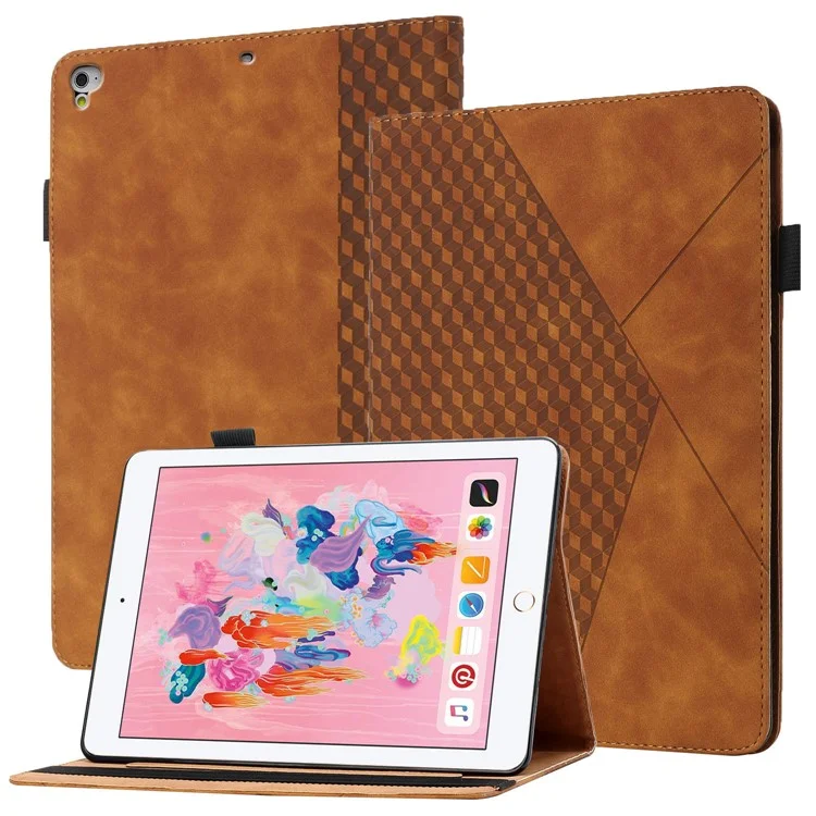 Scratch Resistant Stylish Rhombus Pattern Auto-absorbed Leather Tablet Protective Case Card Slots Cover for iPad Air (2013) / iPad Air 2 / iPad 9.7-inch (2018) (2017) - Brown