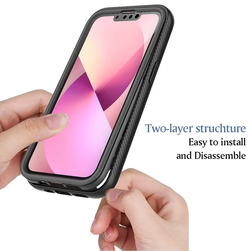 Full Coverage TPU + PC Shockproof Phone Case Shell with PET Screen Protector for iPhone 13 6.1 inch - Black
