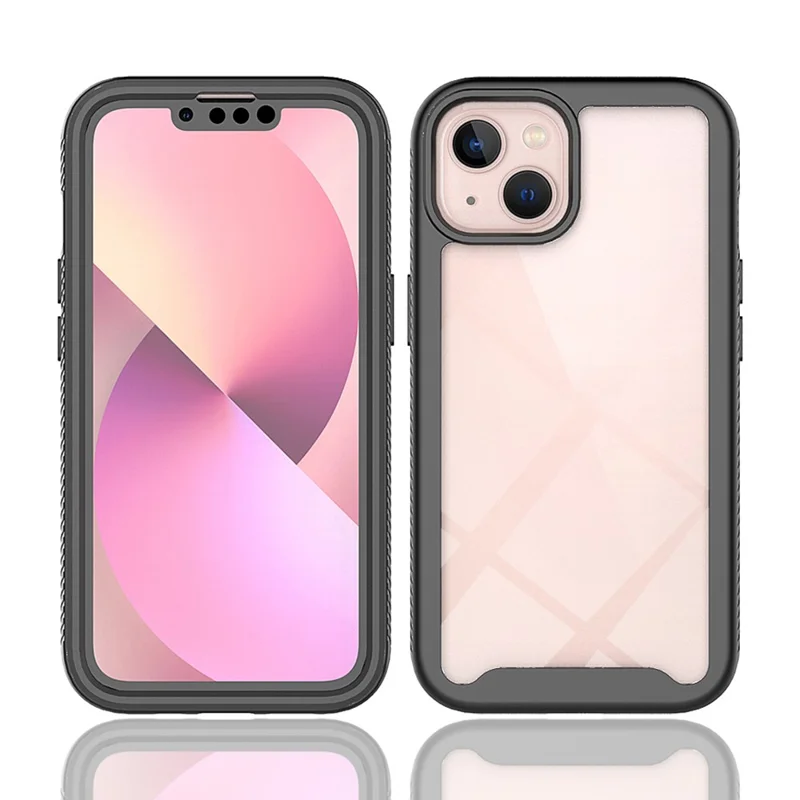 Full Coverage TPU + PC Shockproof Phone Case Shell with PET Screen Protector for iPhone 13 6.1 inch - Black