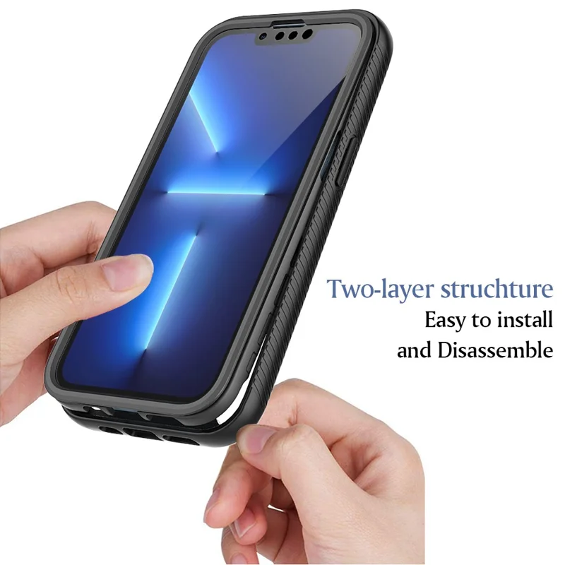 Helskalskydds hölje i TPU + PC med PET skärmskydd för iPhone 13 Pro 6,1 tum – Svart