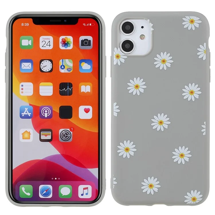Daisy Flower Pattern Soft Matte TPU Anti-Fall Shockproof Protective Case for iPhone 11 6.1 inch - Grey