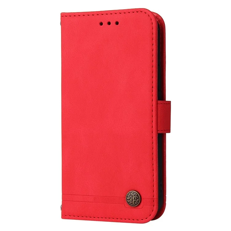 Baummuster Für Iphone 13 Mini 5,4 Zoll Metall Knopf Dekor Stehen Wallet Pu Leder Telefon Case Abdeckung - Rot