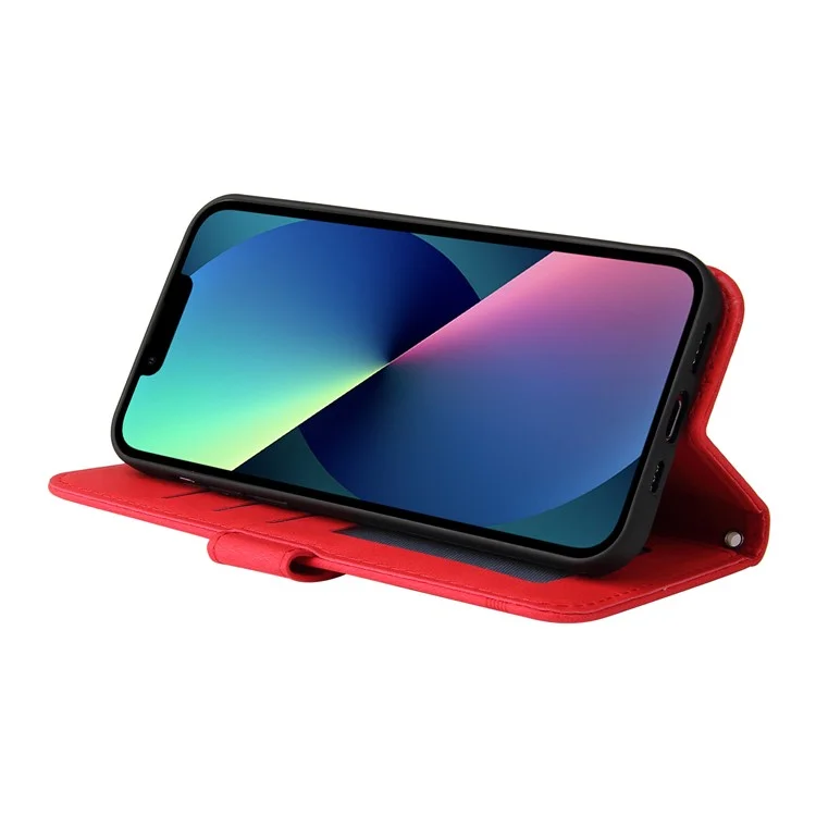 Baummuster Für Iphone 13 Mini 5,4 Zoll Metall Knopf Dekor Stehen Wallet Pu Leder Telefon Case Abdeckung - Rot