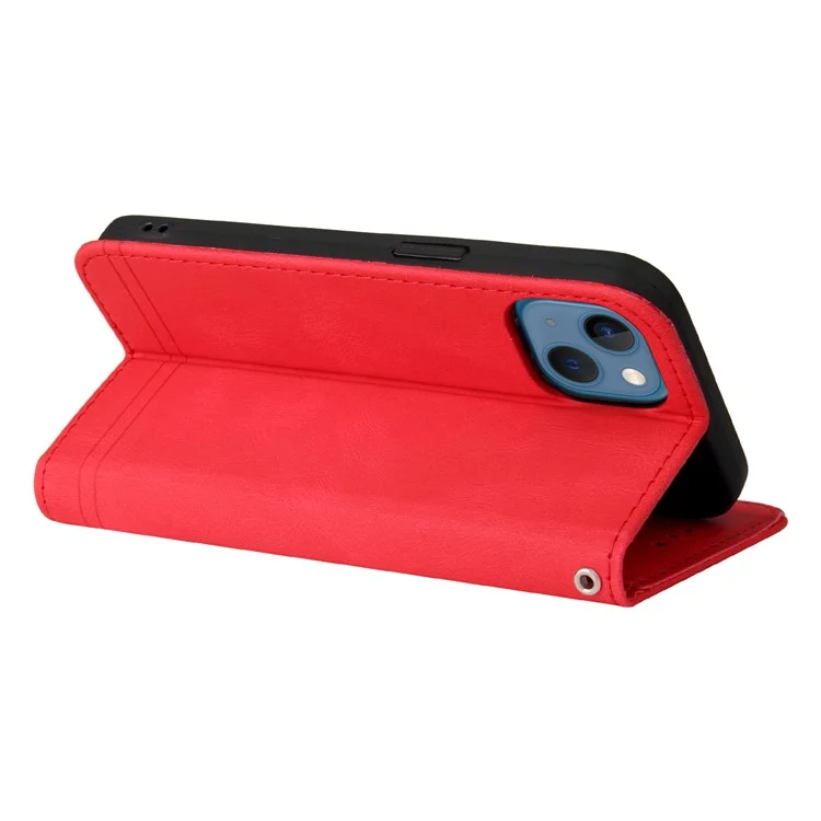 Baummuster Für Iphone 13 Mini 5,4 Zoll Metall Knopf Dekor Stehen Wallet Pu Leder Telefon Case Abdeckung - Rot