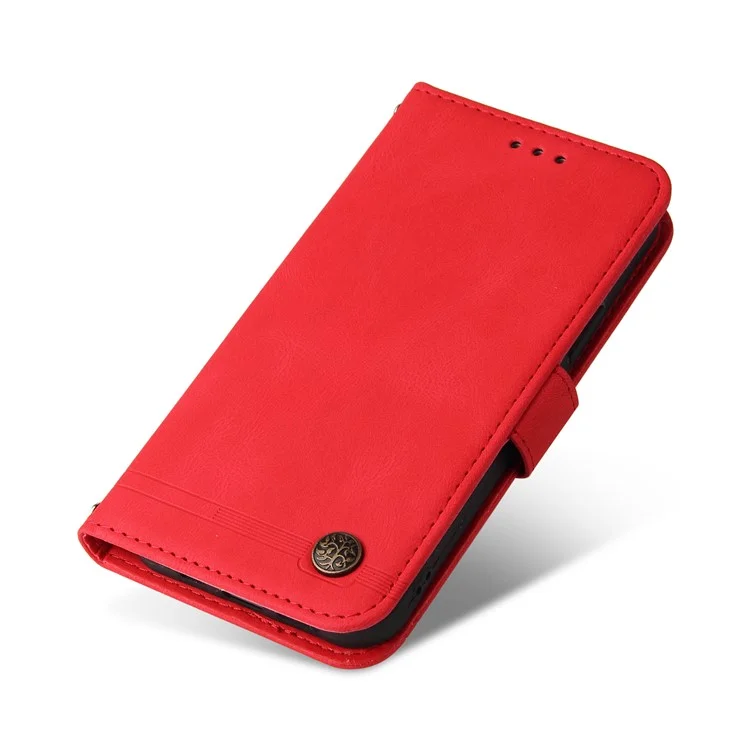 Baummuster Für Iphone 13 Mini 5,4 Zoll Metall Knopf Dekor Stehen Wallet Pu Leder Telefon Case Abdeckung - Rot