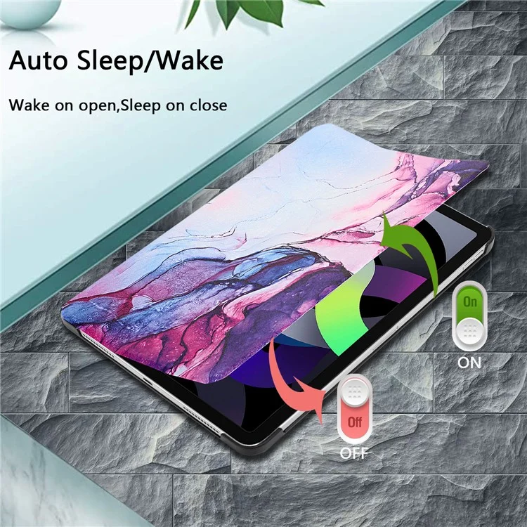 A Series Vollschutz Sturzsichere Auto Wake / Sleep Muster Bedrucken Seidenstruktur Tablettenhülle mit Ständer für iPad mini (2024) / mini (2021) - Weiß Jade Lila