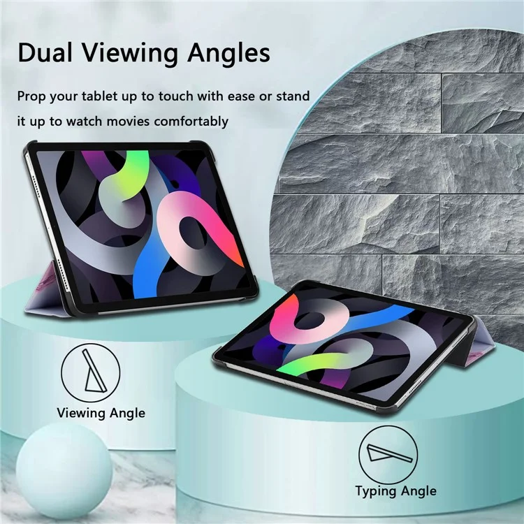 A Series Vollschutz Sturzsichere Auto Wake / Sleep Muster Bedrucken Seidenstruktur Tablettenhülle mit Ständer für iPad mini (2024) / mini (2021) - Weiß Jade Lila