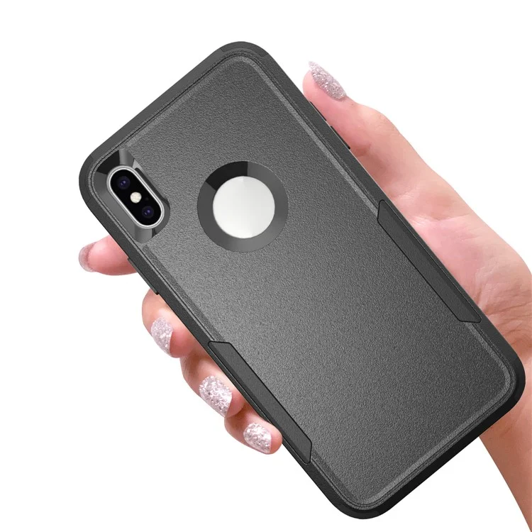 Anti-Drop Full Protection TPU + PC Hybrid Case Support Wireless Charging for iPhone X/XS - Black/Black