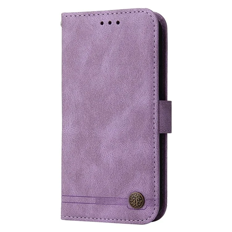 For iPhone 13 Leather Wallet Cases Skin Touch Phone Cover Stand with Strap - Purple