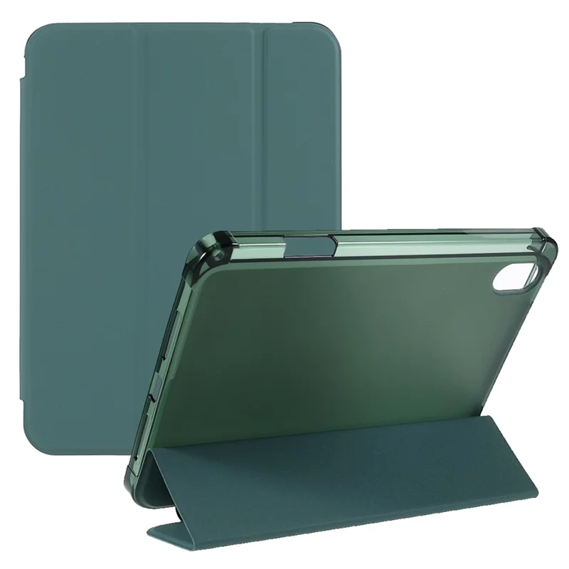Tripod Stand PU Leather+TPU Tablet Protective Case Shell with Pen Slot for iPad mini (2024) / mini (2021) - Dark Green