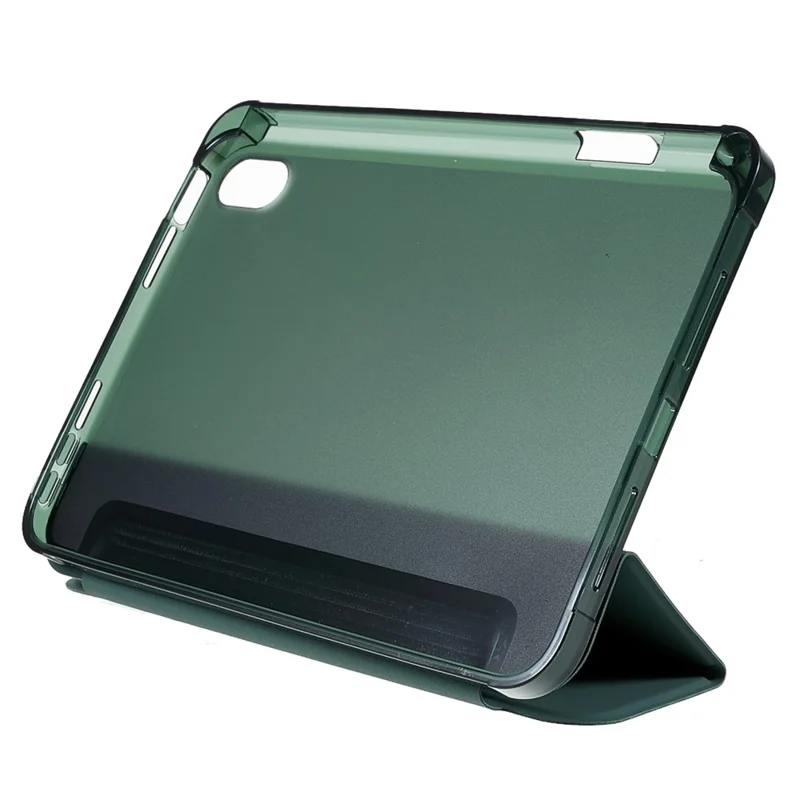 Tripod Stand PU Leather+TPU Tablet Protective Case Shell with Pen Slot for iPad mini (2024) / mini (2021) - Dark Green