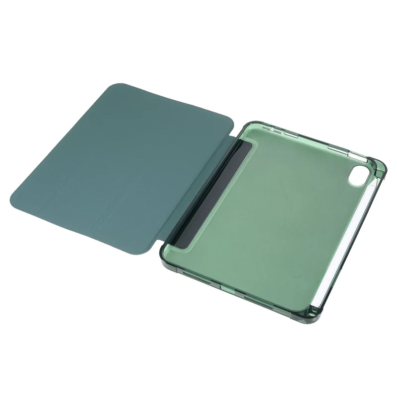 Tripod Stand PU Leather+TPU Tablet Protective Case Shell with Pen Slot for iPad mini (2024) / mini (2021) - Dark Green