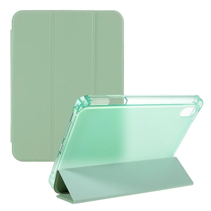 Funda protectora de tableta de cuero PU + TPU con soporte trípode y ranura para bolígrafo para iPad mini (2024) / mini (2021) - Verde claro