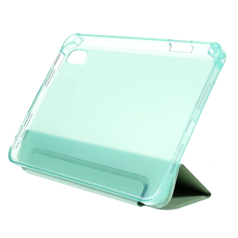 Funda protectora de tableta de cuero PU + TPU con soporte trípode y ranura para bolígrafo para iPad mini (2024) / mini (2021) - Verde claro