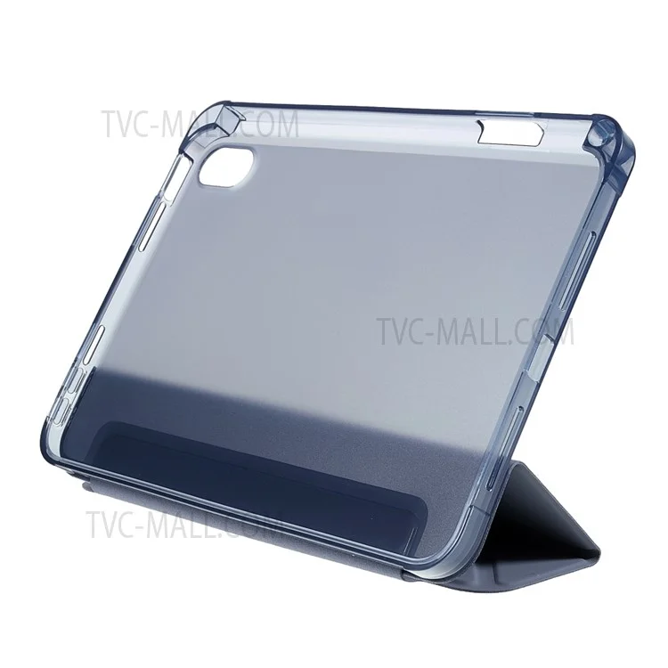 Origami Stand PU Leather + TPU Transparent Tablet Case Cover with Pen Slot for iPad mini (2024) / mini (2021) - Azul