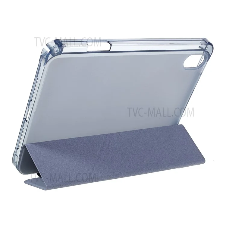 Origami Stand PU Leather + TPU Transparent Tablet Case Cover with Pen Slot for iPad mini (2024) / mini (2021) - Azul