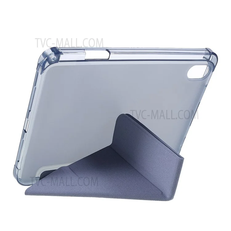 Origami Stand PU Leather + TPU Transparent Tablet Case Cover with Pen Slot for iPad mini (2024) / mini (2021) - Azul