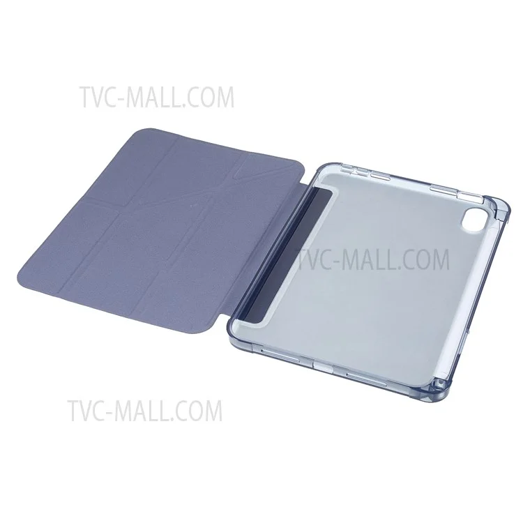 Origami Stand PU Leather + TPU Transparent Tablet Case Cover with Pen Slot for iPad mini (2024) / mini (2021) - Azul