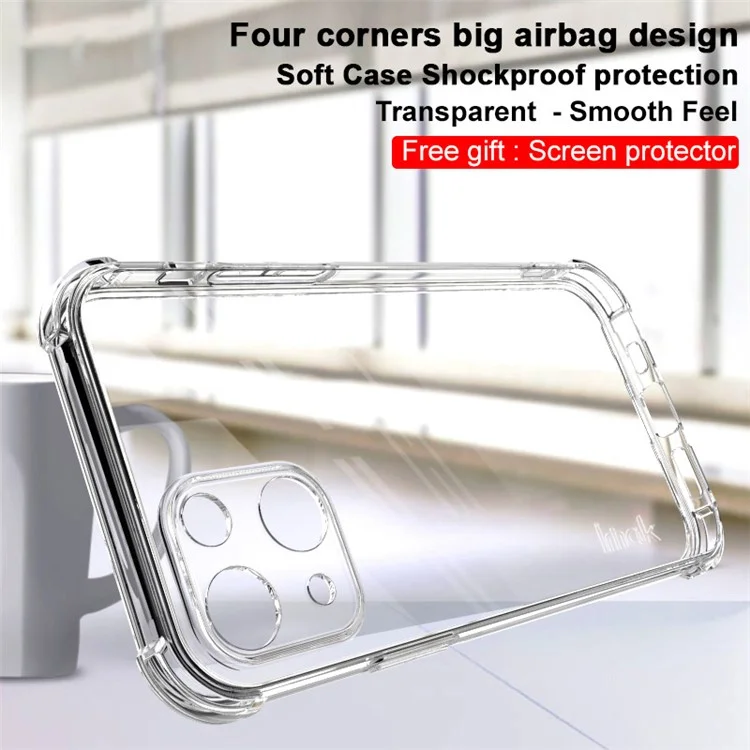 IMAK Four-Corner Airbag Armor Shockproof Anti-Scratch Soft TPU Phone Case com Protetor de Tela para iPhone 13 mini 5.4 polegadas - Transparente