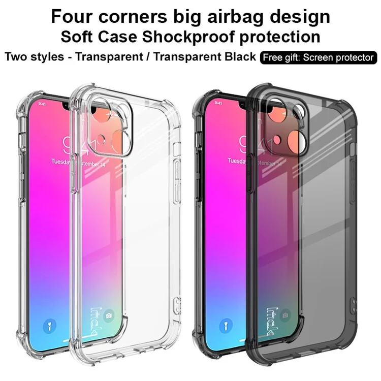 Armor de Cuatro Esquinas IMAK Airbag Shock Proight Anti-Scratch Soft Tpu Case Con Protector de Pantalla Para Iphone 13 Mini 5.4 Pulgadas - Transparente