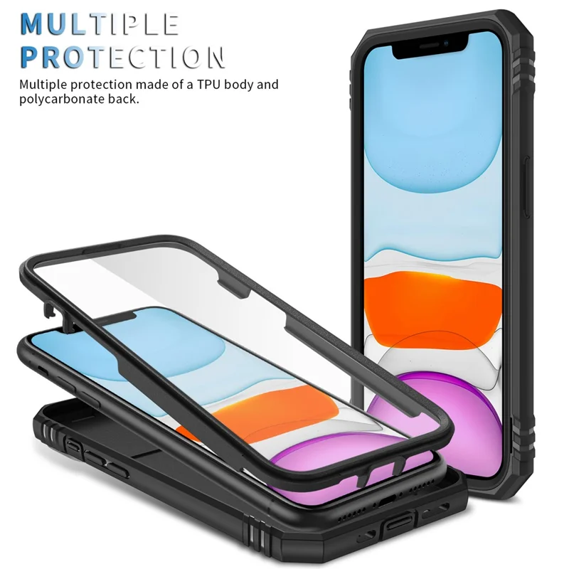 Ring Kickstand Hard PC Back + Soft TPU Impact-Resistant Bumpers Protective Case with Slide Camera Cover for iPhone 12 6.1 inch - Black/Black
