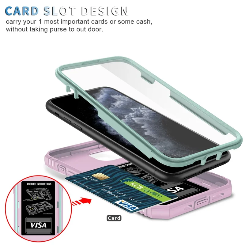 Back Hard PC du Hardproof + TPU Cadre de Protection Avec la Protection Contre la Lentille de la Caméra et la Glissière Pour Iphone 11 Pro 5.8 Pouces - Vert / Rose