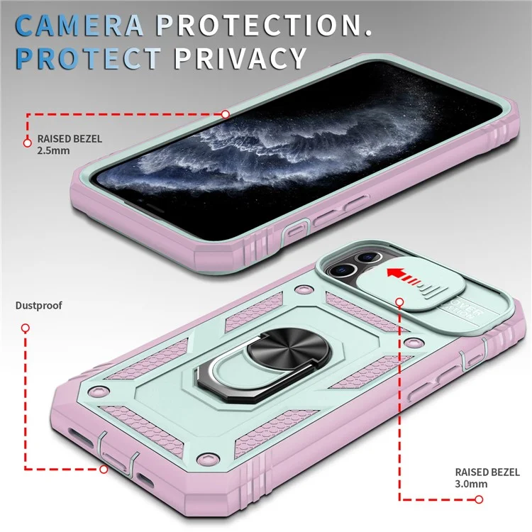 Back Hard PC du Hardproof + TPU Cadre de Protection Avec la Protection Contre la Lentille de la Caméra et la Glissière Pour Iphone 11 Pro 5.8 Pouces - Vert / Rose