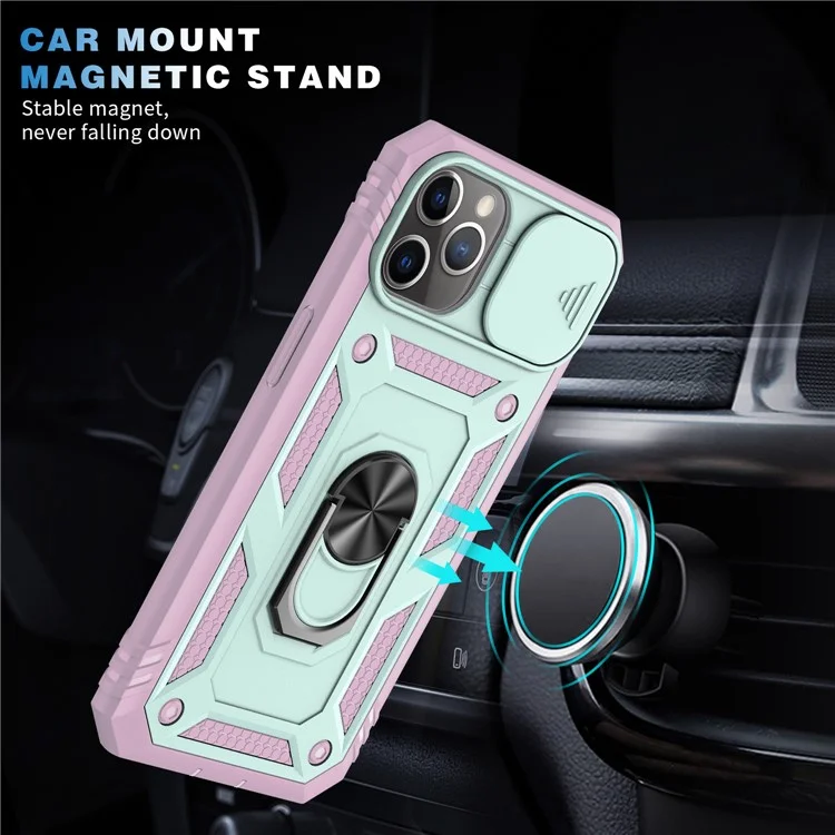 Back Hard PC du Hardproof + TPU Cadre de Protection Avec la Protection Contre la Lentille de la Caméra et la Glissière Pour Iphone 11 Pro 5.8 Pouces - Vert / Rose
