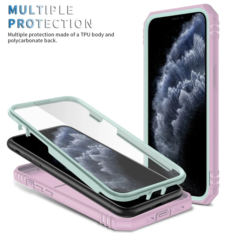 Back Hard PC du Hardproof + TPU Cadre de Protection Avec la Protection Contre la Lentille de la Caméra et la Glissière Pour Iphone 11 Pro 5.8 Pouces - Vert / Rose