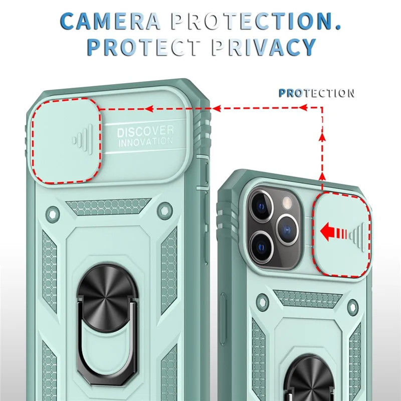 Shockproof Hard PC Back + TPU Frame Protective Case with Kickstand and Slide Camera Lens Protection for iPhone 11 Pro 5.8 inch - Green/Green