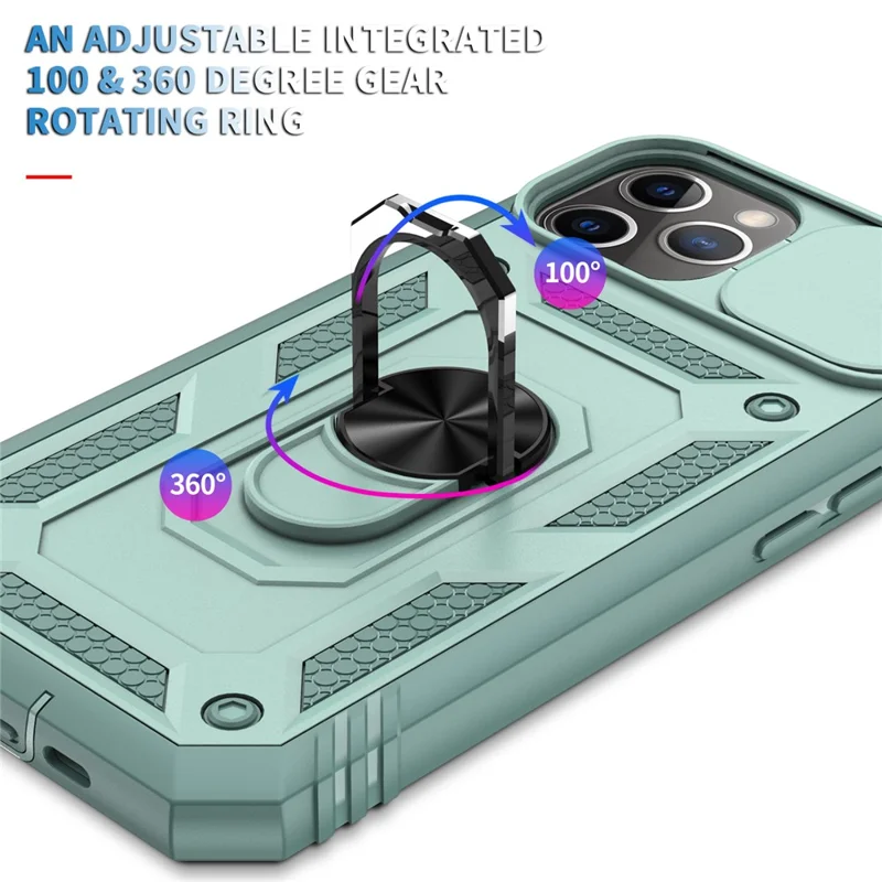 Shockproof Hard PC Back + TPU Frame Protective Case with Kickstand and Slide Camera Lens Protection for iPhone 11 Pro 5.8 inch - Green/Green