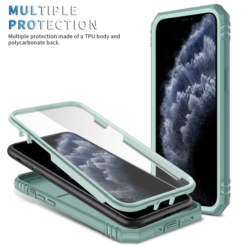 Shockproof Hard PC Back + TPU Frame Protective Case with Kickstand and Slide Camera Lens Protection for iPhone 11 Pro 5.8 inch - Green/Green