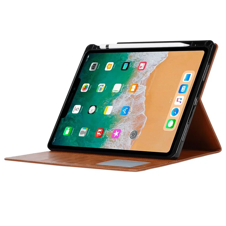 Stand Wallet Design Leather Tablet Cover Case with Pen Slot for iPad mini (2021) - Brown