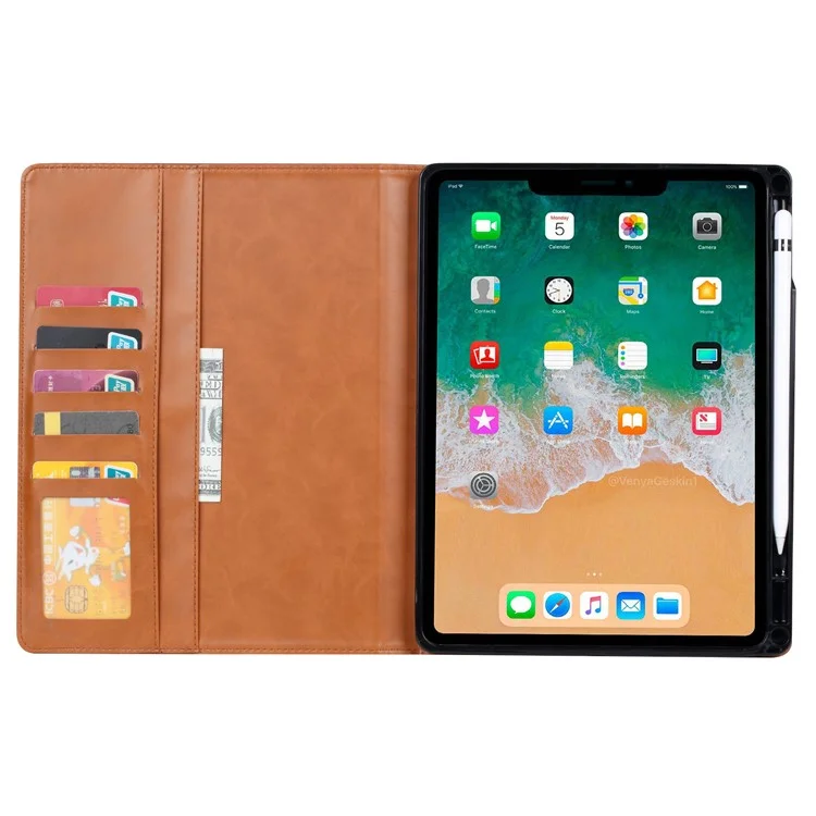 Caixa de Tampa de Couro de Design de Carteira de Suporte Com Caneta de Caneta Para Ipad Mini (2021) - Castanho