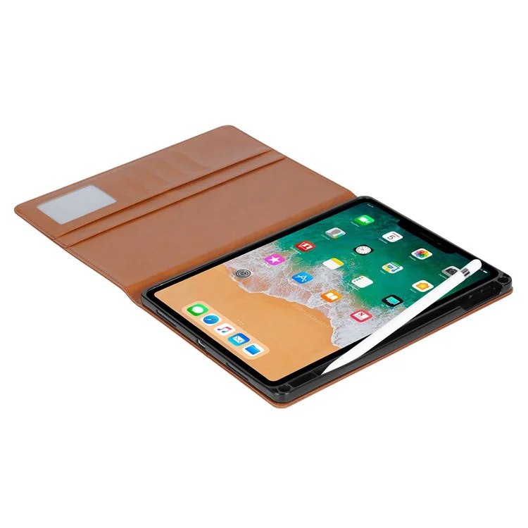 Stand Wallet Design Leather Tablet Cover Case with Pen Slot for iPad mini (2021) - Brown