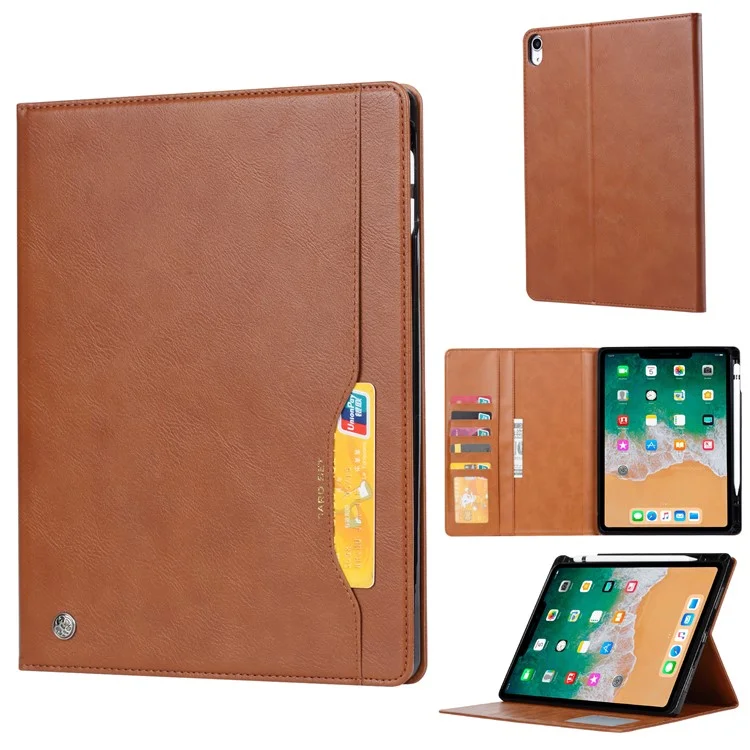 Stand Wallet Design Leather Tablet Cover Case with Pen Slot for iPad mini (2021) - Brown