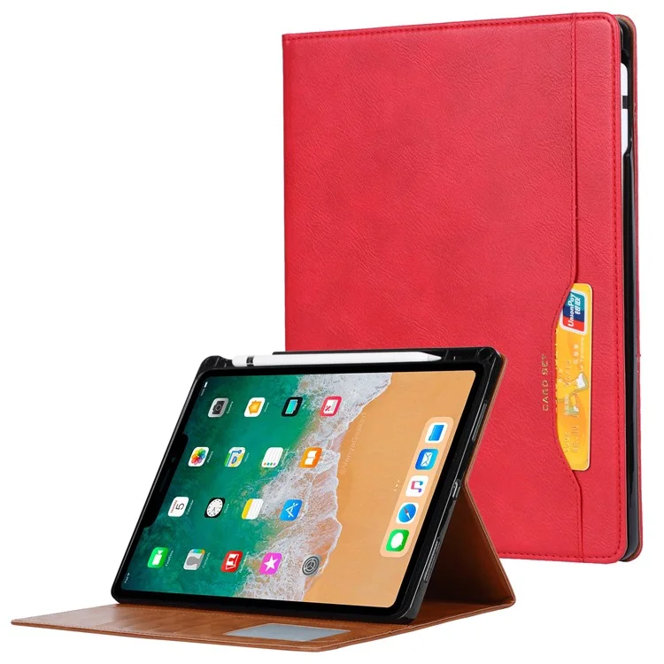 Stand Wallet Design Leather Tablet Cover Case with Pen Slot for iPad mini (2024) / mini (2021) - Red