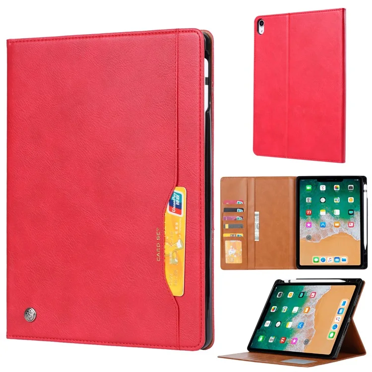Stand Wallet Design Leather Tablet Cover Case with Pen Slot for iPad mini (2024) / mini (2021) - Red