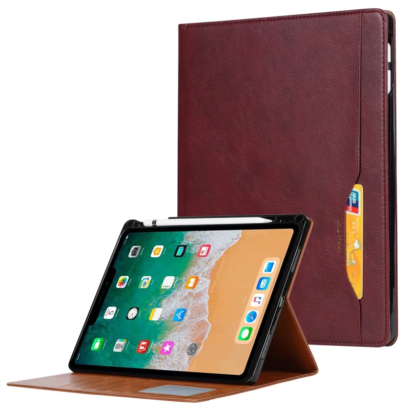 Stand Wallet Design Leather Tablet Cover Case with Pen Slot for iPad mini (2024) / mini (2021) - Wine Red