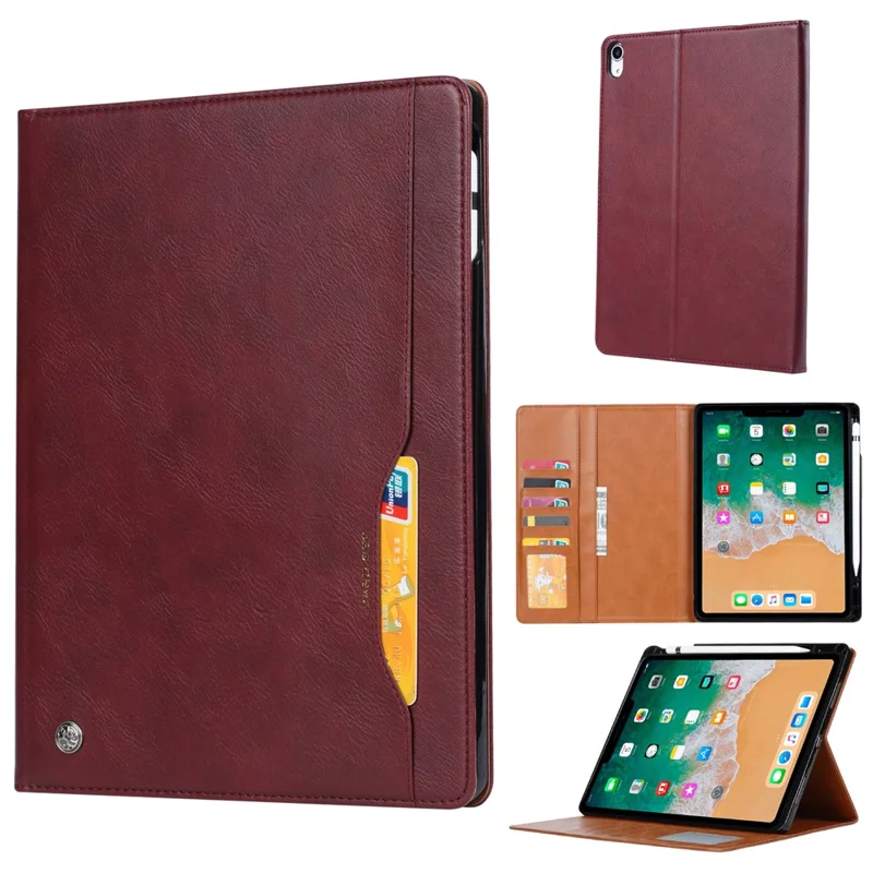 Stand Wallet Design Leather Tablet Cover Case with Pen Slot for iPad mini (2024) / mini (2021) - Wine Red