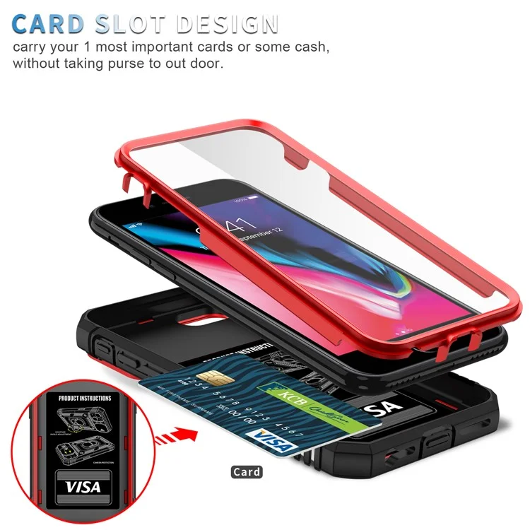 Anillo Soporte Duro PC Espalda + Blanda Borde TPU Funda Protectora a Prueba de Golpes con Cubierta de Cámara para iPhone 6 / SE (2022) / SE (2020) / 8/7 - Rojo/Negro