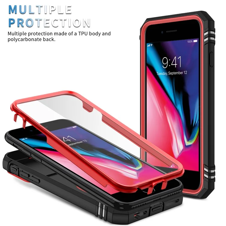 Anillo Soporte Duro PC Espalda + Blanda Borde TPU Funda Protectora a Prueba de Golpes con Cubierta de Cámara para iPhone 6 / SE (2022) / SE (2020) / 8/7 - Rojo/Negro