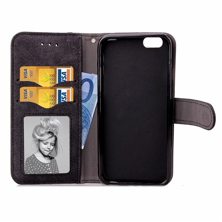 New Style Rotating Card Slots Leather Folio Stand Case for iPhone 6s/6 - Black