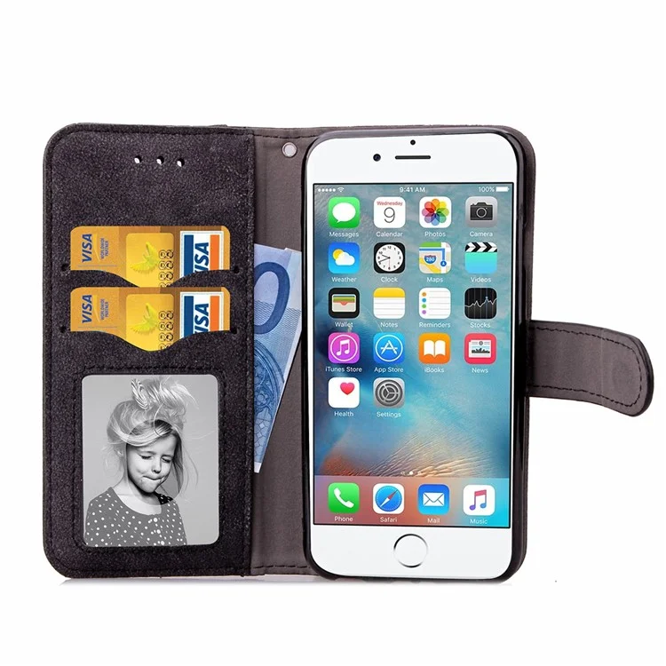 New Style Rotating Card Slots Leather Folio Stand Case for iPhone 6s/6 - Black