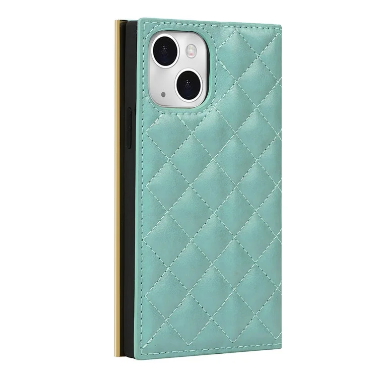 Für Iphone 13 Mini 5,4 Cm Telefon Case Gitter Textur Telefon Tasche Leder Handtasche Mit Make-upspiegel - Zyan